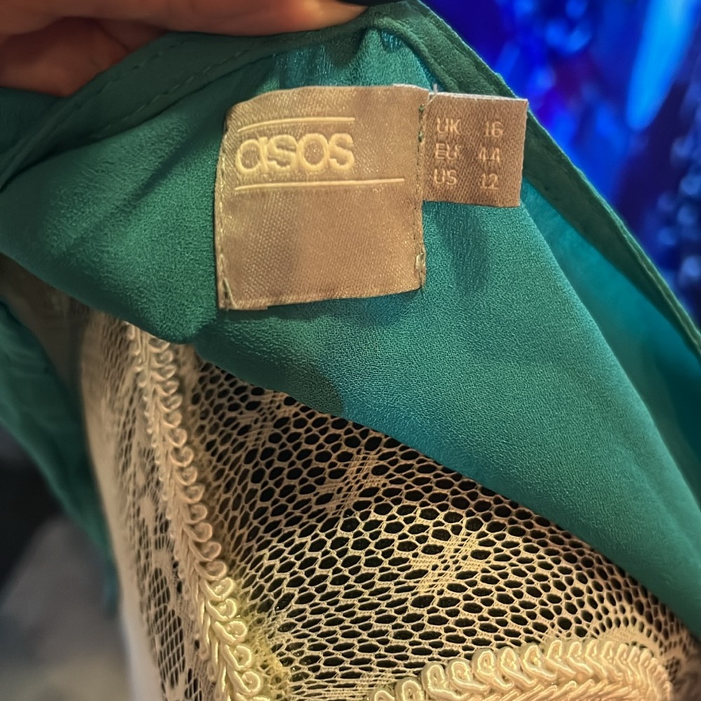 ASOS Green Wrap Tie Front Gown with Bishop Sleeves - Picture 8 of 9
